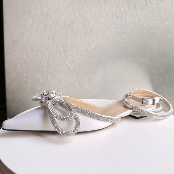 🌺MACH & MACH🌺 Double Bow Satin Flats in White Size: 37.5 - Picture 11 of 17